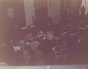 Legislators and members of the American Agriculture Movement in the House chamber of the Capitol in Montgomery, Alabama.