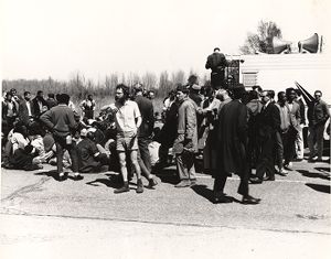 Marchers resting on U.S. Highway 80 during the Selma-to-Montgomery march.