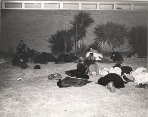 People resting and sleeping on the grass outside the airport in Montgomery, Alabama, during the Selma-to-Montgomery march.