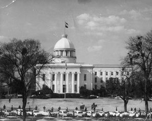 Students from Alabama State College on a protest march down Washington Avenue, on the south side of the Capitol in Montgomery, Alabama.