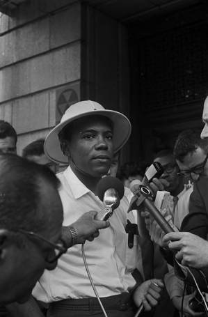 James Meredith being interviewed outside the Peabody Hotel in Memphis, Tennessee, at the start of his March Against Fear.