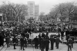 Memorial service for Martin Luther King Jr. at the Jefferson County courthouse in Birmingham, Alabama.