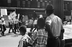 Parents and students marching in downtown Birmingham, Alabama, to protest school integration.