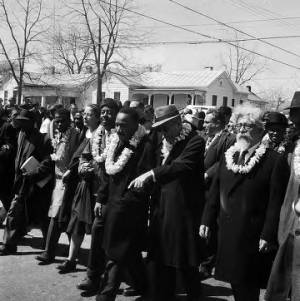 Marchers on Sylvan Street in downtown Selma, Alabama, at the start of the Selma to Montgomery March.