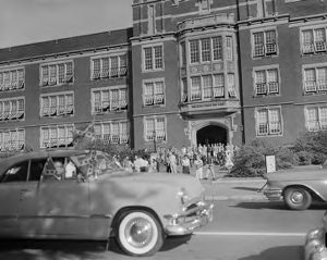 Students evacuating Phillips High School in Birmingham, Alabama, after a bomb threat made to protest the integration of the school.