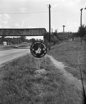 Ku Klux Klan sign at the city limits of Bessemer, Alabama.
