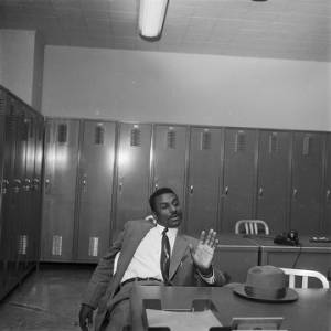 Fred Shuttlesworth at a police station after being arrested.