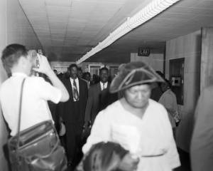 Fred Shuttlesworth arriving for his trial at city hall in Birmingham, Alabama.
