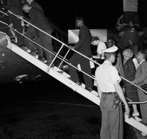 Freedom Riders boarding an Eastern Air Lines flight to New Orleans at the airport in Birmingham, Alabama.