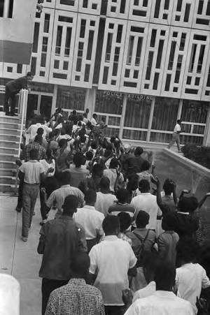 African Americans marching at the city hall in Gadsden, Alabama, during a civil rights demonstration.