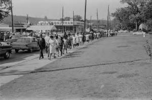 African Americans marching in Gadsden, Alabama, during a civil rights demonstration.