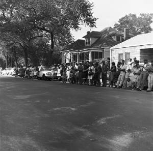Crowd at the funeral for Addie Mae Collins, Carol Denise McNair, and Cynthia Diane Wesley, who were killed in the bombing of 16th Street Baptist Church in Birmingham, Alabama.