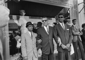 Singer Al Hibbler participating in a civil rights demonstration outside Loveman's in downtown Birmingham, Alabama.