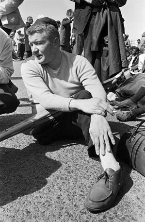 Jim Letherer resting during a stop on the Selma to Montgomery March.