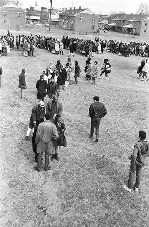 Civil rights marchers lined up in the George Washington Carver Homes neighborhood in Selma, Alabama, on Bloody Sunday.