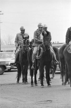 Dallas County mounted posse waiting for civil rights marchers on the south side of the Edmund Pettus Bridge in Selma, Alabama, on Bloody Sunday.