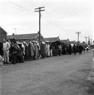 Civil rights demonstrators on Sylvan Street in the George Washington Carver Homes neighborhood in Selma, Alabama.