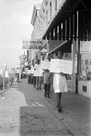 Civil rights demonstrators marching in Grenada, Mississippi.