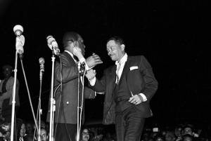 Nipsey Russell and Billy Eckstein at the "Stars for Freedom" rally at the City of St. Jude in Montgomery, Alabama, the night before the end of the Selma to Montgomery March.