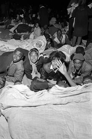 Young civil rights demonstrators lying and sleeping on the ground in Selma, Alabama.