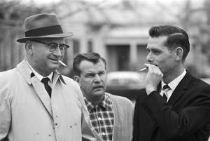 Wilson Baker and Mayor Joe Smitherman smoking cigarettes during the "Berlin Wall" demonstrations in Selma, Alabama.