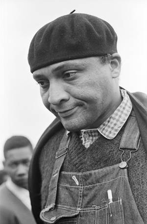 African American man at a rest stop along the route of the Selma to Montgomery March.