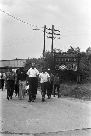 Marchers leaving Hernando, Mississippi, on the March Against Fear, the day after James Meredith was shot.