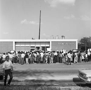 Civil rights demonstrators in front of the Police Department in Demopolis, Alabama.