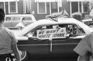 White students in a car, protesting the integration of West End High School in Birmingham, Alabama.