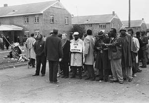Civil rights demonstrators on Sylvan Street in the George Washington Carver Homes neighborhood of Selma, Alabama, during the "Berlin Wall" demonstrations.