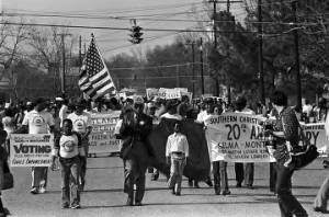 Marchers during the 20th anniversary reenactment of the Selma to Montgomery March in Selma, Alabama.