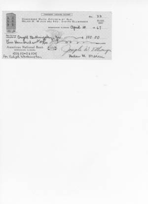Concerned White Citizens of Alabama Check Signed on April 10, 1967