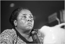 Fannie Lou Hamer seated before the Senate Subcommittee on Employment, Manpower, and Poverty during a hearing at the Heidelberg Hotel in Jackson, Mississippi.