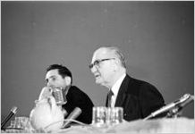 Senator John C. Stennis speaking at a hearing of the Senate Subcommittee on Employment, Manpower, and Poverty at the Heidelberg Hotel in Jackson, Mississippi.