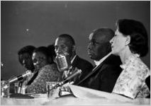 Woman speaking at a hearing of the Senate Subcommittee on Employment, Manpower, and Poverty at the Heidelberg Hotel in Jackson, Mississippi.
