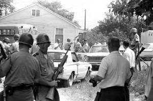 White man being arrested in Philadelphia, Mississippi, probably during the "March Against Fear" begun by James Meredith.