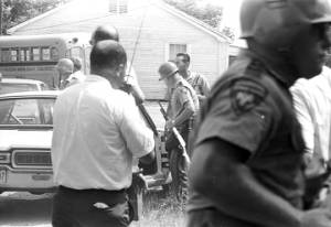 White man being arrested in Philadelphia, Mississippi, probably during the "March Against Fear" begun by James Meredith.