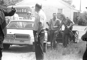 White man being arrested in Philadelphia, Mississippi, probably during the "March Against Fear" begun by James Meredith.
