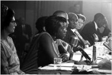 Unita Blackwell speaking at a hearing of the Senate Subcommittee on Employment, Manpower, and Poverty at the Heidelberg Hotel in Jackson, Mississippi.