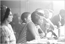 Unita Blackwell speaking at a hearing of the Senate Subcommittee on Employment, Manpower, and Poverty at the Heidelberg Hotel in Jackson, Mississippi.
