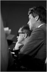 Senators Joseph Clark and Robert F. Kennedy of the Senate Subcommittee on Employment, Manpower, and Poverty, listening to testimony during a hearing at the Heidelberg Hotel in Jackson, Mississippi.