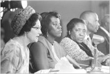 Mrs. Hardy speaking at a hearing of the Senate Subcommittee on Employment, Manpower, and Poverty at the Heidelberg Hotel in Jackson, Mississippi.