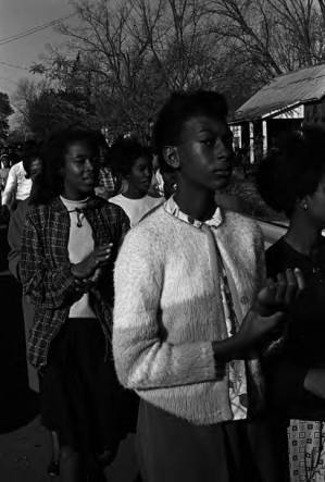 Young women marching to the courthouse in Greenville, Alabama, during a civil rights demonstration.