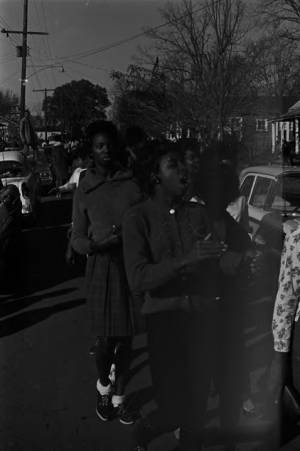 Young women marching to the courthouse in Greenville, Alabama, during a civil rights demonstration.