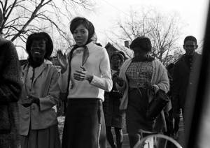 Young women marching to the courthouse in Greenville, Alabama, during a civil rights demonstration.