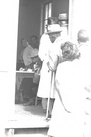 People entering a building in Lowndes County, Alabama, on election day.