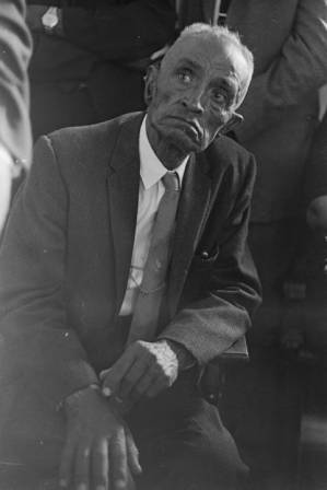 Elderly man in the audience at Mt. Moriah Baptist Church in Hayneville, Alabama, during the first anniversary celebration of the Lowndes County Christian Movement.