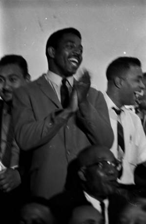 Man in the audience at Brown Chapel AME Church in Selma, Alabama, during a civil rights meeting.