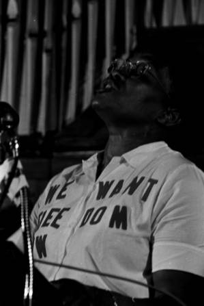 Pearl Moorer speaking to an audience at Brown Chapel AME Church in Selma, Alabama.