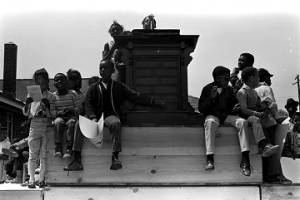 Children around a podium in George Washington Carver Park in Selma, Alabama, during a commemoration of the Selma to Montgomery March.